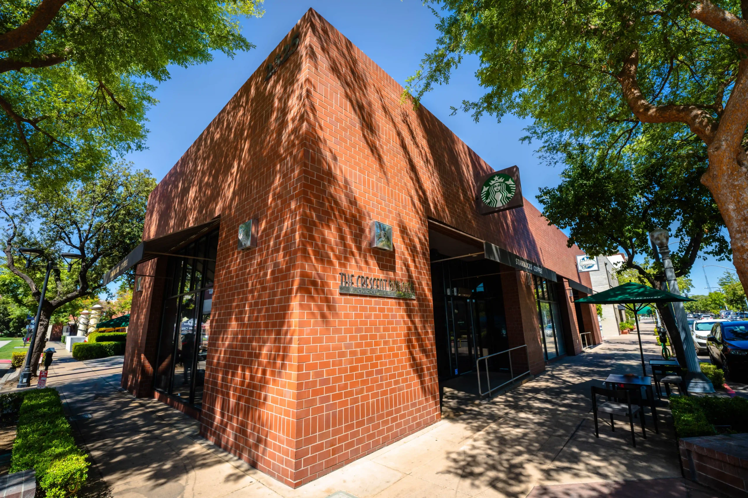 Exterior of The Crescent Building with Starbucks
