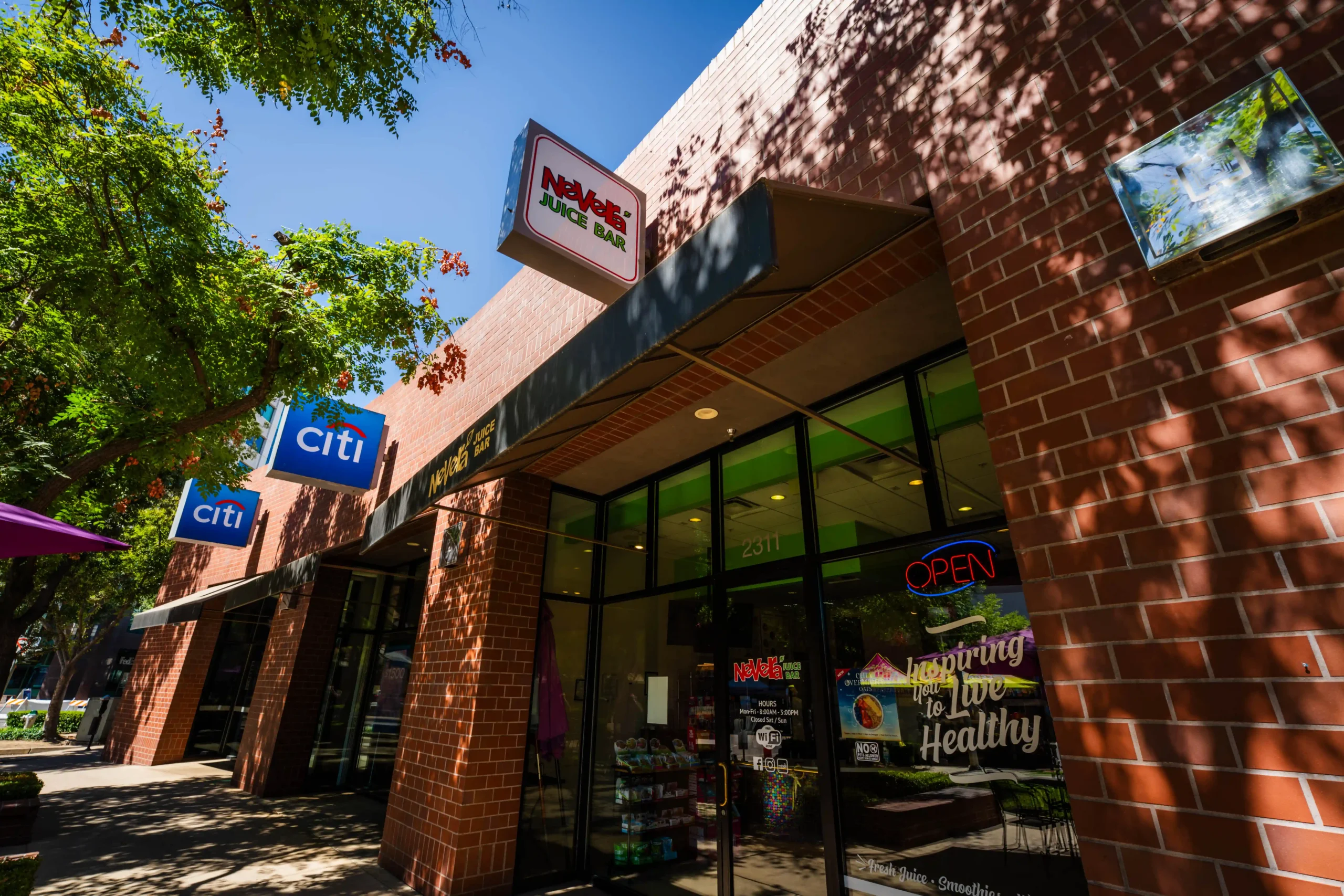 NeVela Juice Bar storefront Crescent Building
