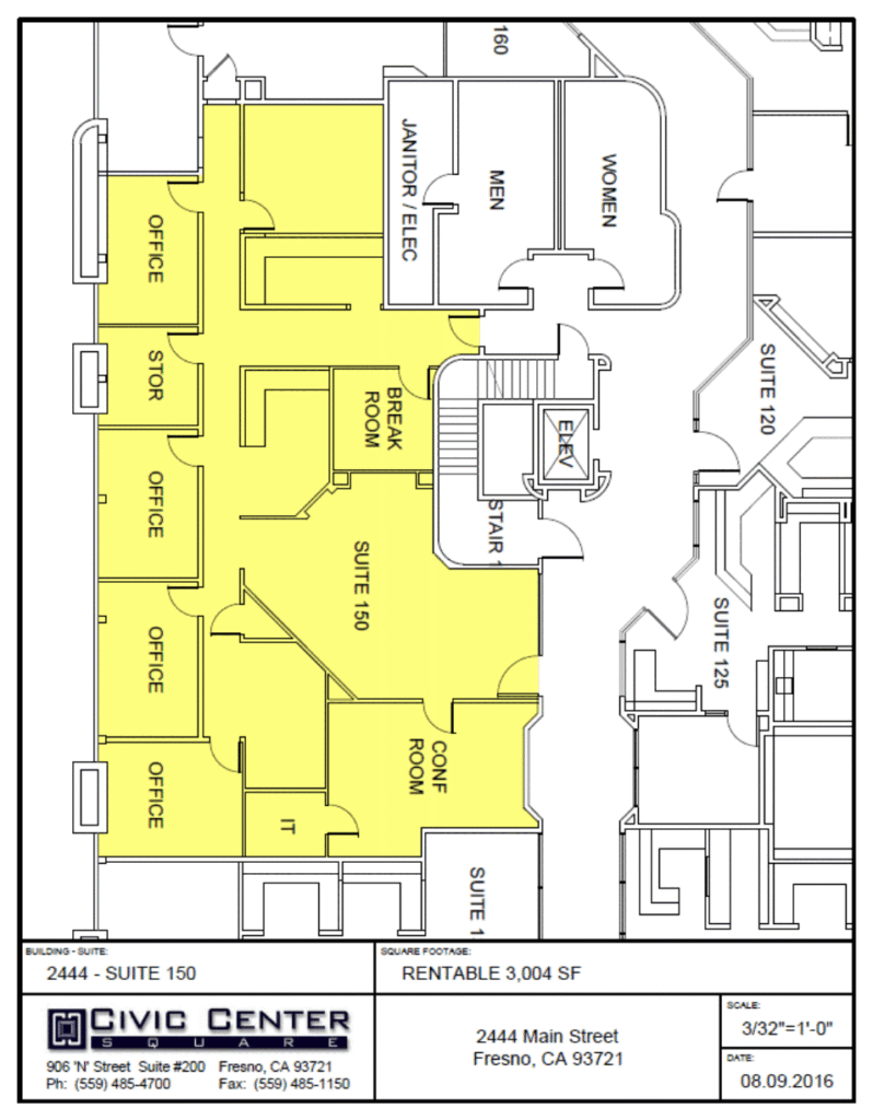 Floor plan of suite 150 at 2444 Main, 3,004 rentable square feet.