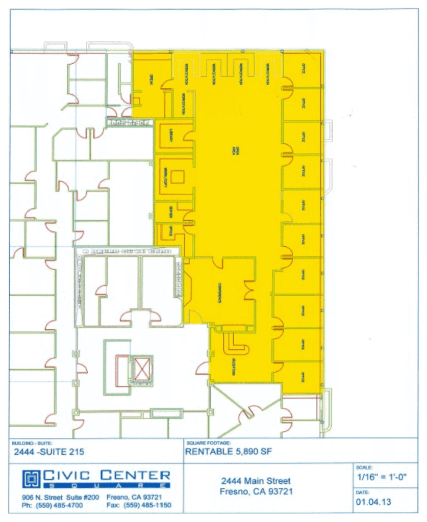 Floor plan of suite 215 at 2444 Main, 5,890 rentable square feet.